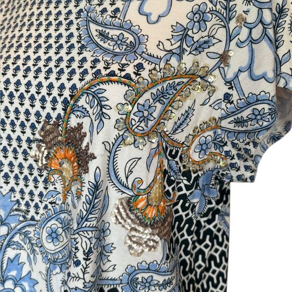 Chicos Paisley Sequin Embellished Tee Shirt Top Cotton Modal Womens Size Large - Picture 4 of 9